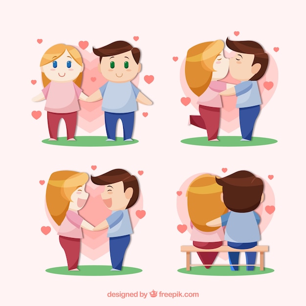 Gratis vector leuke valentijn paar set