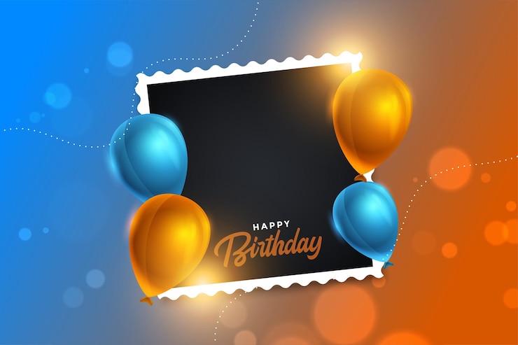 Gratis Vector leuke verjaardags uitnodigingsplakkaat met leeg beeldframe ontwerp