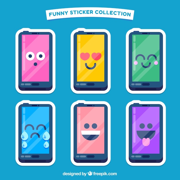 Gratis vector leuke verscheidenheid aan smartphone stickers