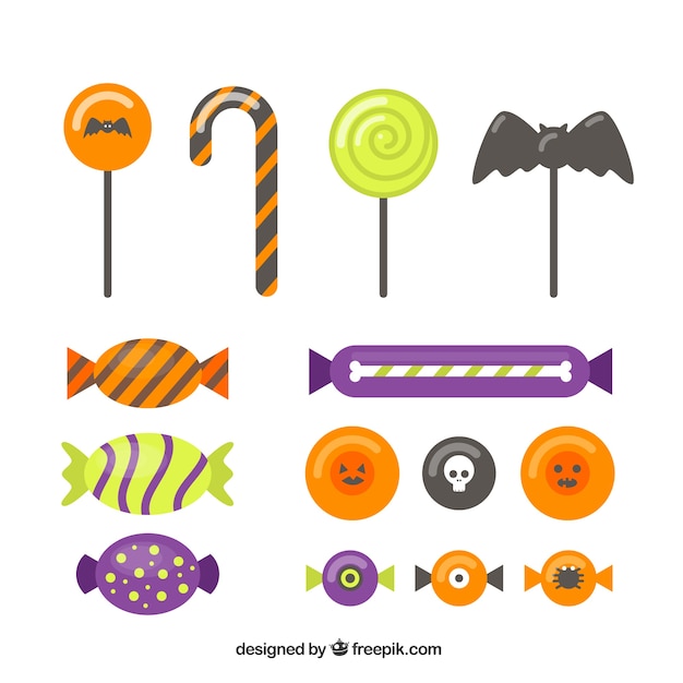 Gratis vector leuke verscheidenheid van halloween snoepjes