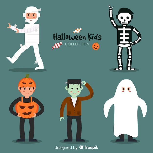 Gratis vector leuke verzameling halloween-kinderen tekens