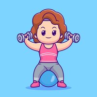 Gratis vector leuke vrouw training met halter en fitness bal cartoon vector pictogram illustratie. mensen sport icoon