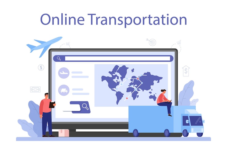 Gratis Vector lever online service of platform b2b idee wereldwijde logistieke en transportservice bedrijf als klant online transport platte vectorillustratie