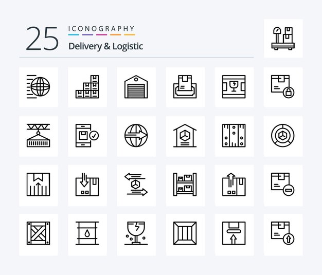 Levering en logistiek 25 Line icon pack inclusief geld contant kooppakket