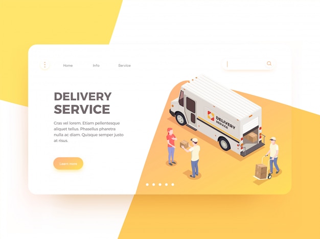 Gratis vector levering logistiek verzending isometrische web bestemmingspagina ontwerp achtergrond met klikbare links bewerkbare tekst en afbeeldingen illustratie