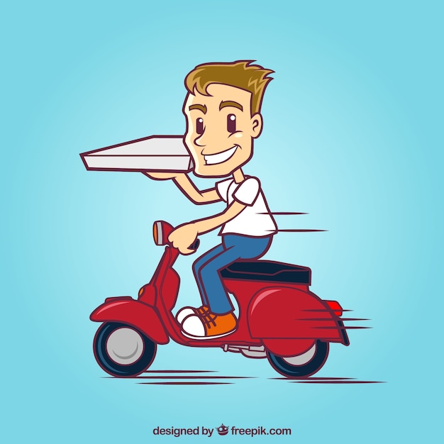 Gratis vector levering man op scooter met pizza box