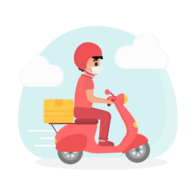 Gratis vector levering service concept man op scooter