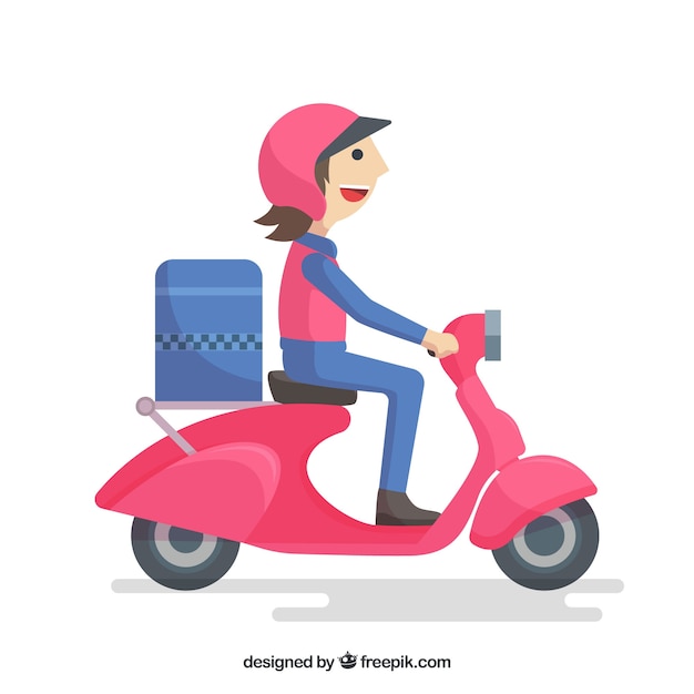 Gratis vector leveringsman op scooter met vlak ontwerp