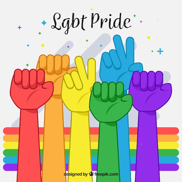 Gratis vector lgbt-trotsachtergrond met kleurrijke handen