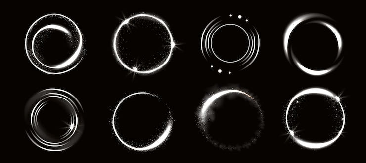 Gratis Vector lichte cirkels met glitters, magisch gloedeffect.
