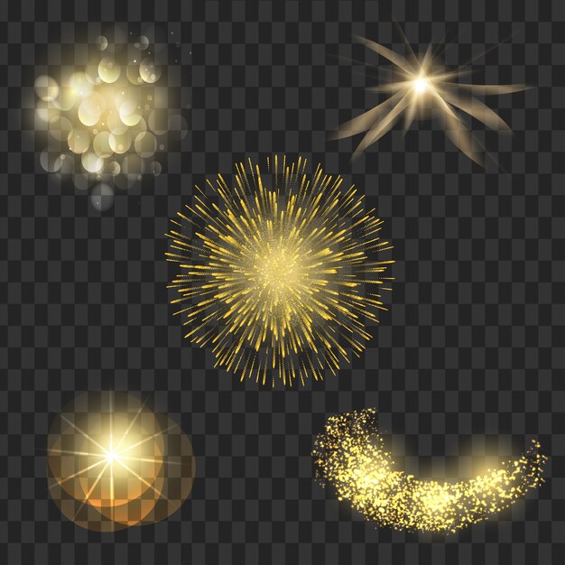 Lichteffect set Spotlights flash sterren deeltjes Vector illustratie