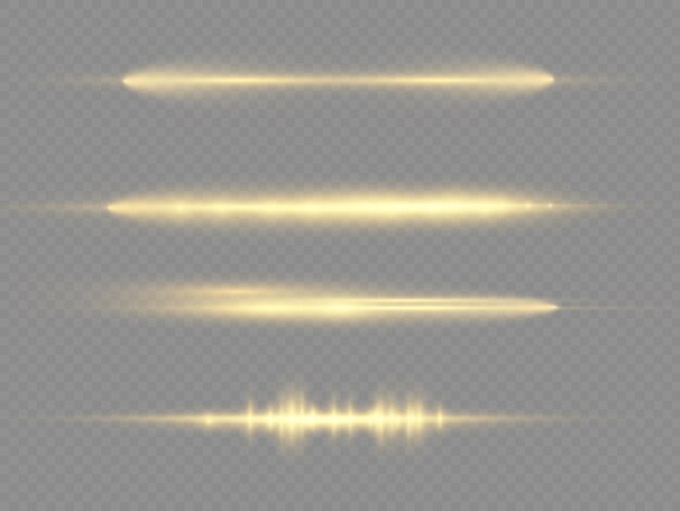 Lichtstralen flitsen gele horizontale lensfakkels pakken laserstralen gloeien gele lijn mooie flare