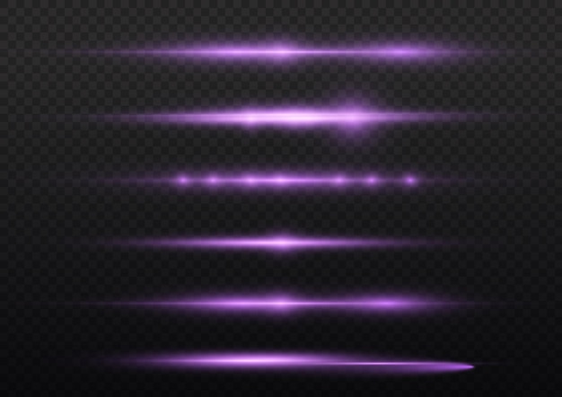 Lichtstralen flitsen paarse horizontale lensfakkels pakken laserstralen gloeien violette lijn mooie gloed