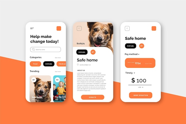 Gratis vector liefdadigheid app-interface concept