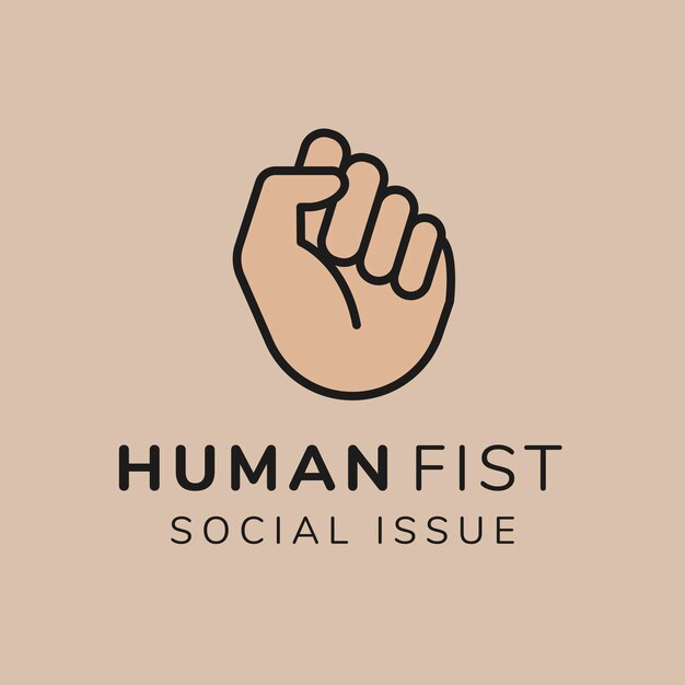 Liefdadigheidslogo sjabloon, non-profit branding ontwerp vector, menselijke vuist sociale kwestie tekst
