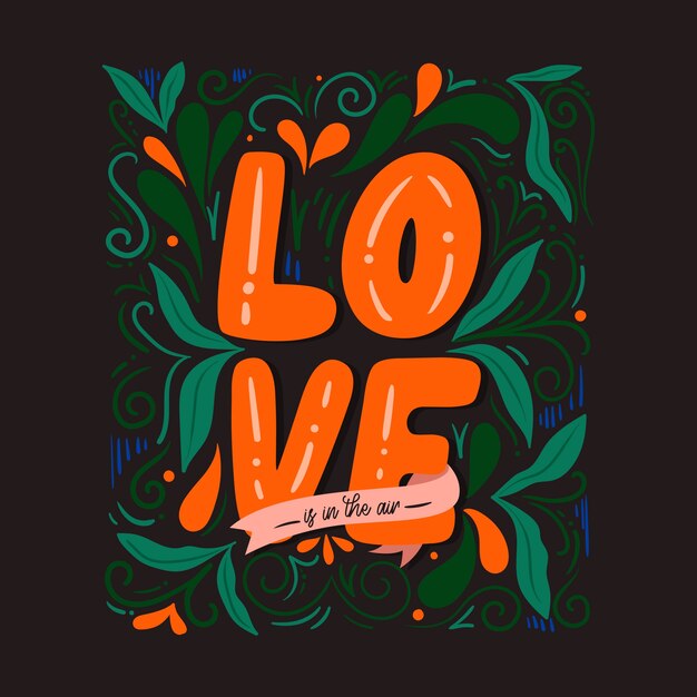 Liefde belettering bacwallpaper kground met planten