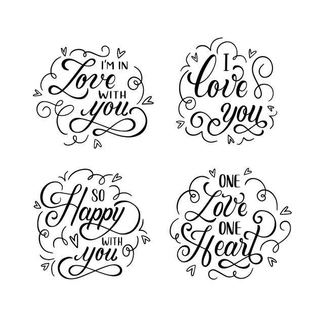 Liefdesstickers met zwarte letters