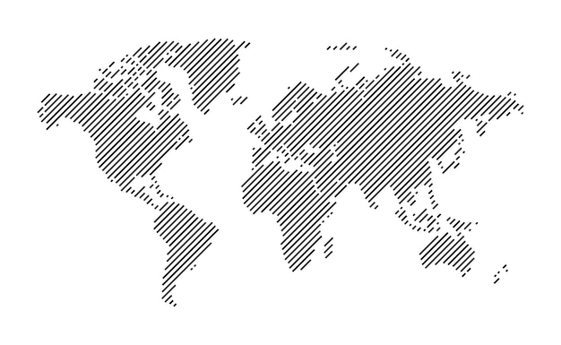 Gratis vector lijntekeningen wereldkaart geïsoleerd op een witte achtergrond