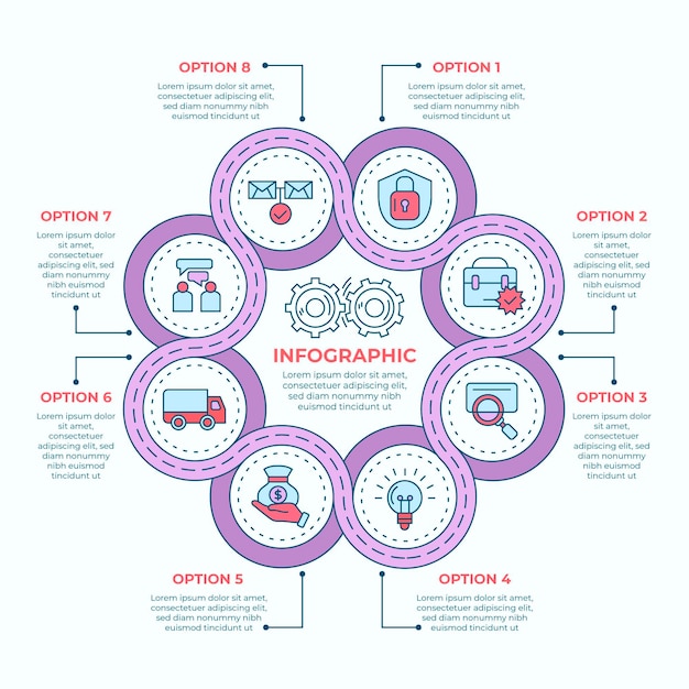 Gratis vector lineair plat cirkeldiagram infographic