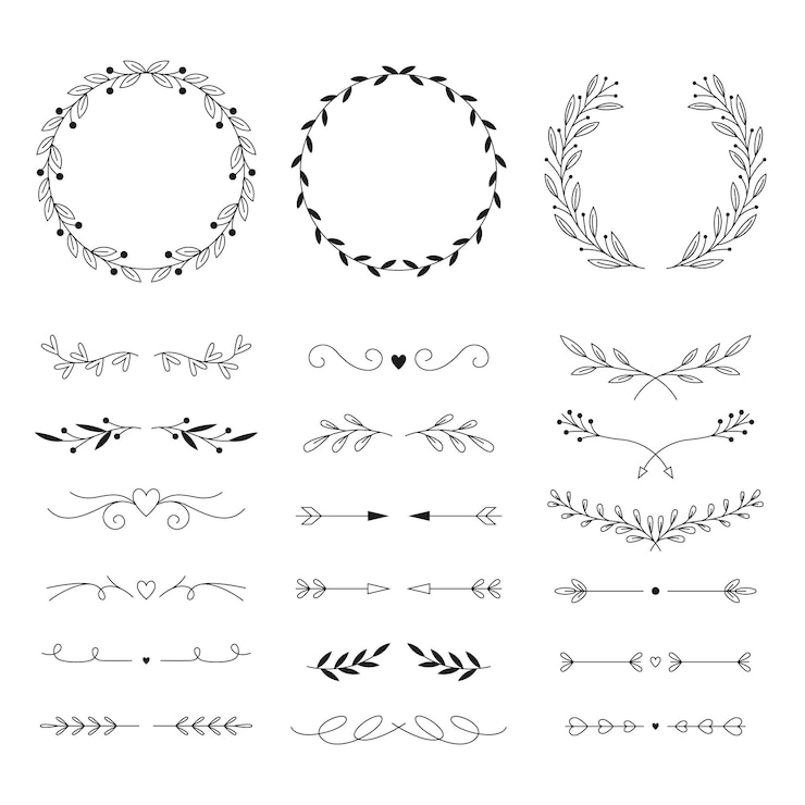 Gratis Vector lineair plat ontwerp bruiloft ornament pack