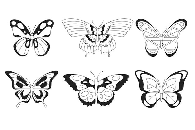 Gratis vector lineair plat vlinderoverzichtspakket