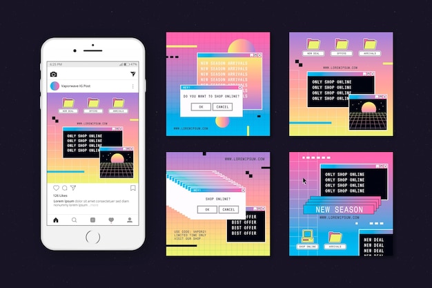 Lineair vaporwave instagram-berichtenpakket