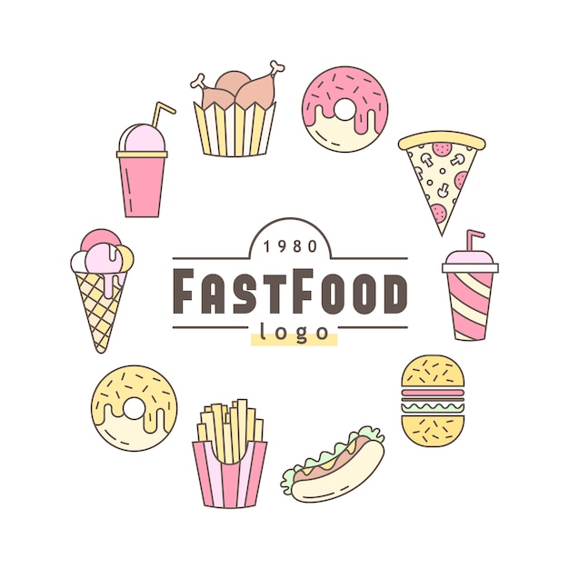 Lineaire Flat fast food-badge, banner- of logo-embleem.