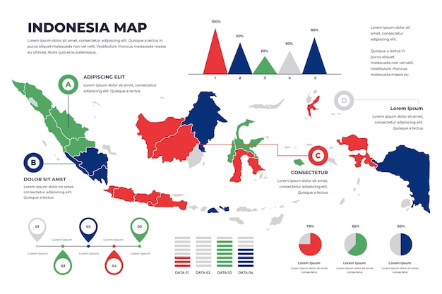 Lineaire Indonesië kaart infographic sjabloon