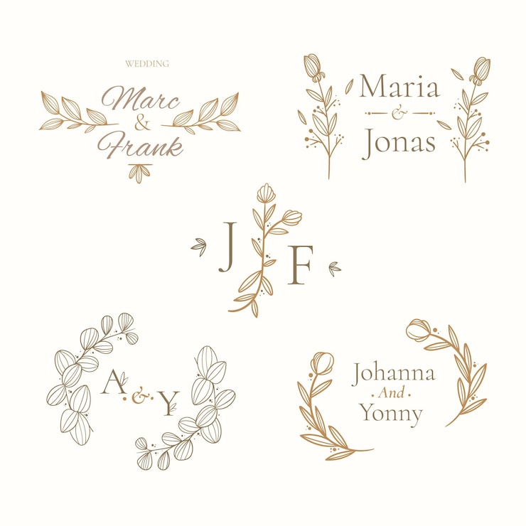 Gratis Vector lineaire platte bruiloft monogrammen collectie