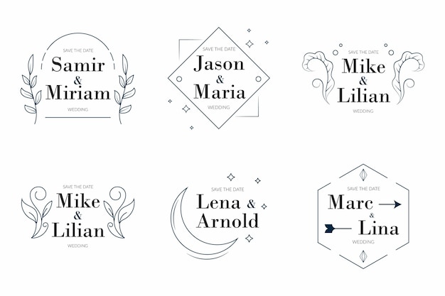 Lineaire platte bruiloft monogrammen set