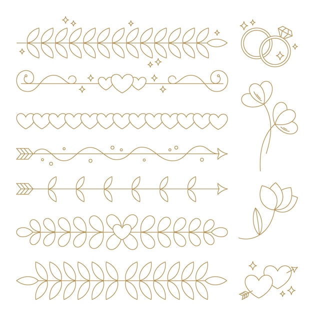 Gratis vector lineaire platte bruiloft ornamenten