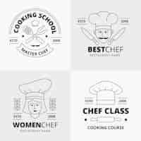 Gratis vector lineaire platte chef-kok logo-collectie