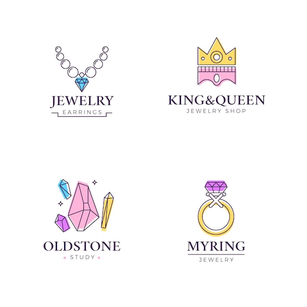 Gratis vector lineaire platte design sieraden logo-collectie