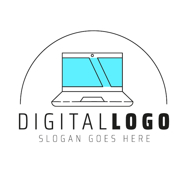 Gratis vector lineaire platte laptop logo sjabloon