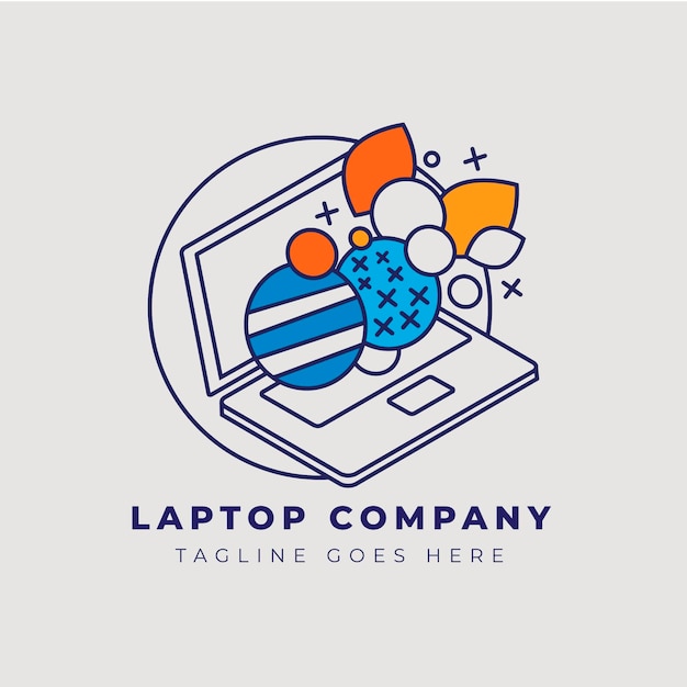 Gratis vector lineaire platte laptop logo sjabloon