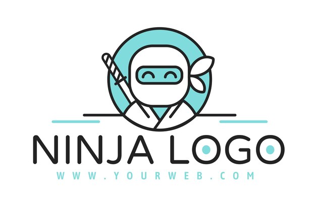 Lineaire platte ninja logo sjabloon