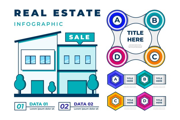 Lineaire platte onroerend goed infographic sjabloon