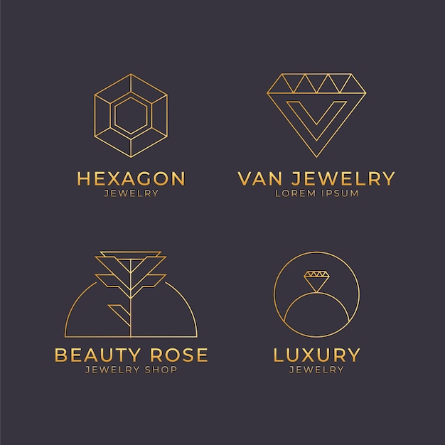 Gratis vector lineaire platte sieraden logo-collectie