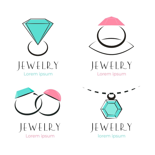 Gratis vector lineaire platte sieraden logo-collectie