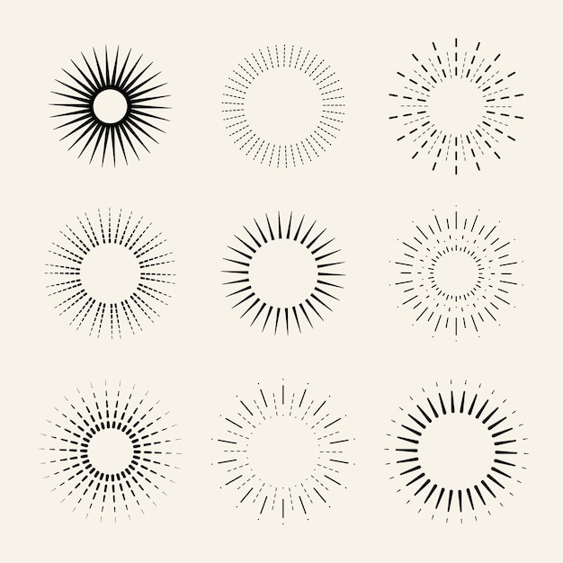 Gratis vector lineaire platte sunburst-collectie