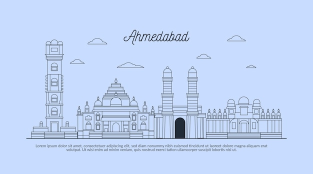 Gratis vector lineaire schets ahmedabad skyline