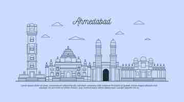 Gratis vector lineaire schets ahmedabad skyline