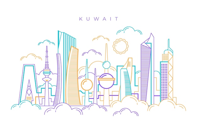 Gratis vector lineaire skyline van koeweit