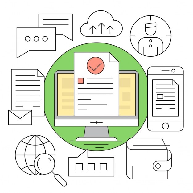 Gratis Vector lineaire stijliconen minimal office elements kleurrijke achtergrond