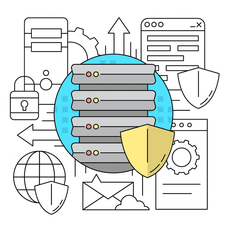 Gratis Vector lineaire style icons server computing concept elementen kleurrijke achtergronden