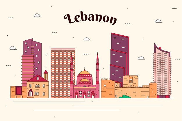 Lineaire vlakke skyline van Libanon