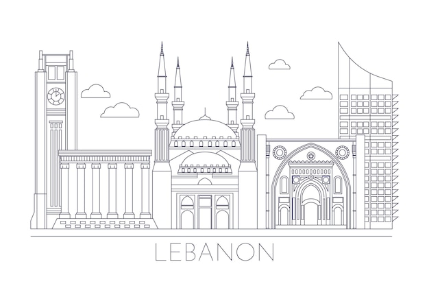 Gratis vector lineaire vlakke skyline van libanon