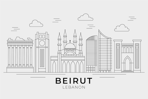 Gratis vector lineaire vlakke skyline van libanon