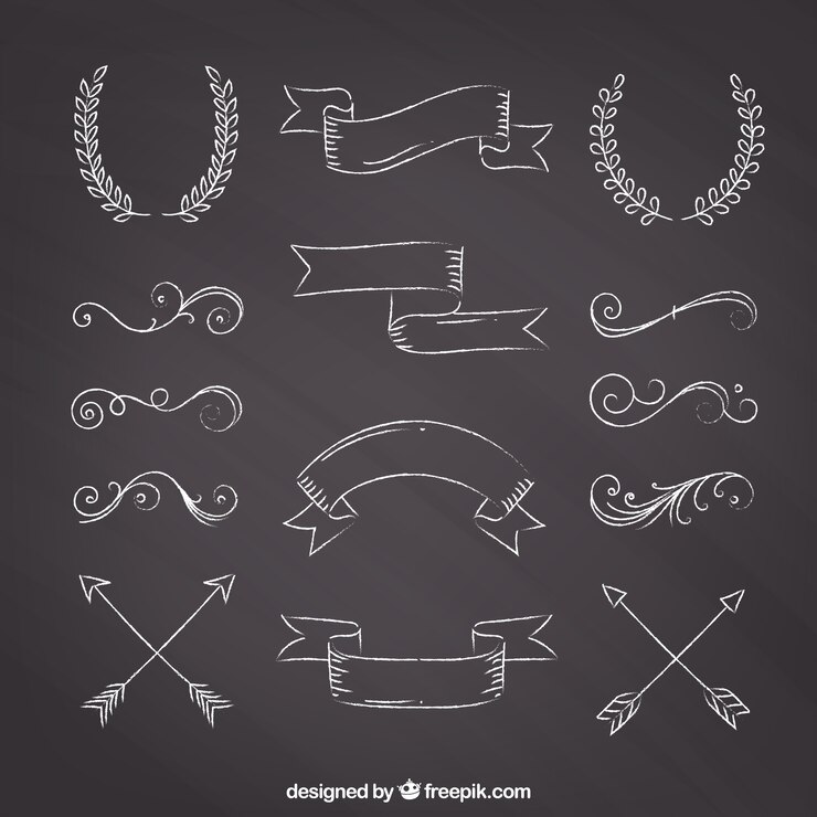 Gratis Vector linten frames en pijlen verzamelen in schoolbordstijl