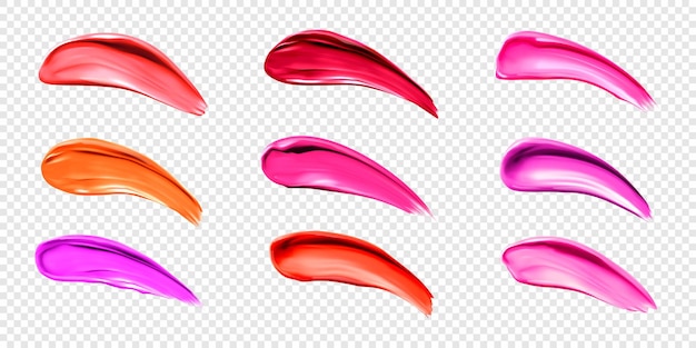 Gratis vector lipstick smeert stalen van vloeibare lipgloss uit voor make-uppalet